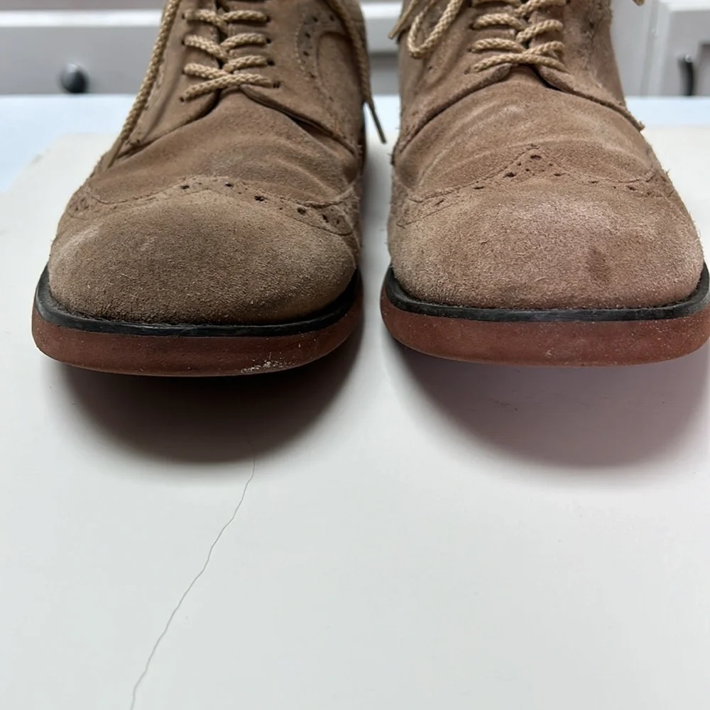 Alfani Connor tan suede lace up oxford wing tip shoes rubber soles Size 11.5